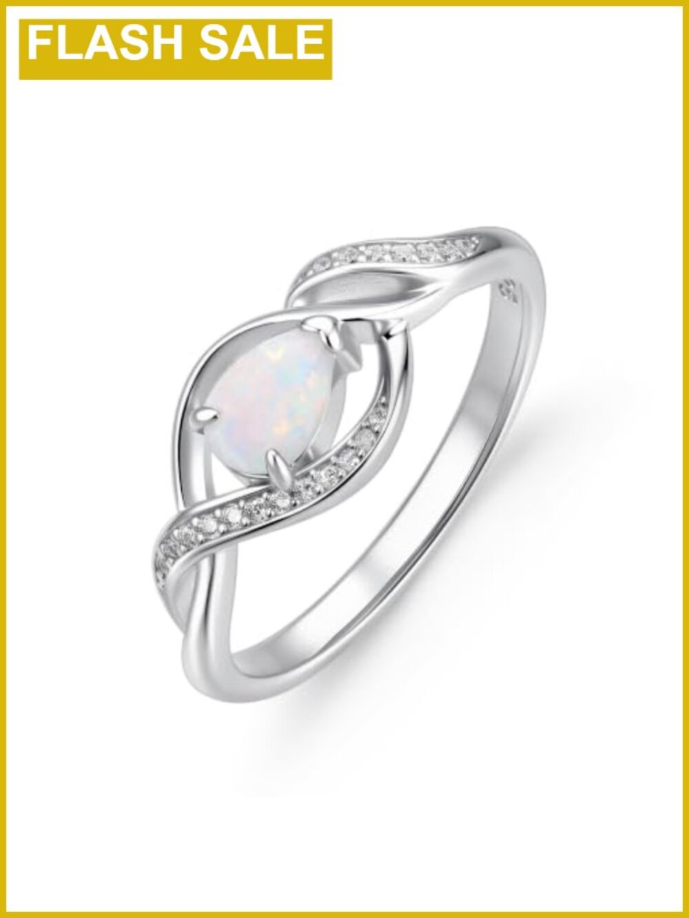 Sterling Silver Opal Teardrop Promise Ring with CZ Accents